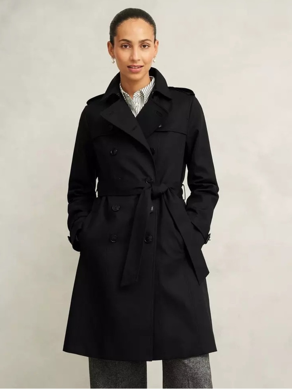 Brand New Hobbs Skylar Black Double-Breasted Trench Coat